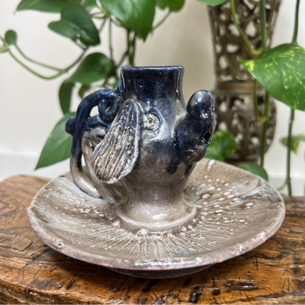 Vintage Handmade Ceramic Dog Tapered Candlestick Holder